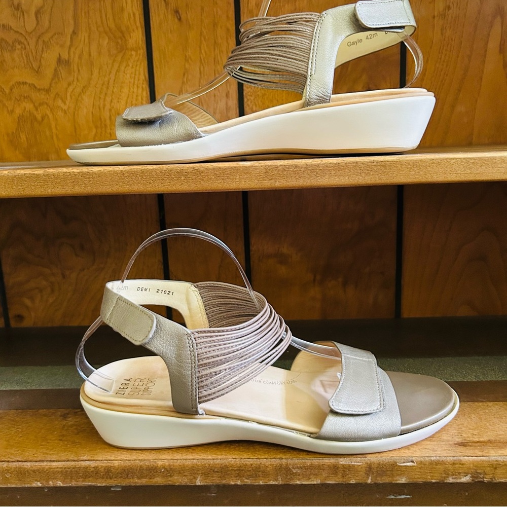Ziera Greige Taupe Gayle Adjustable Straps Low Wedge Sandals, size 11.5 42 M - Picture 4 of 11